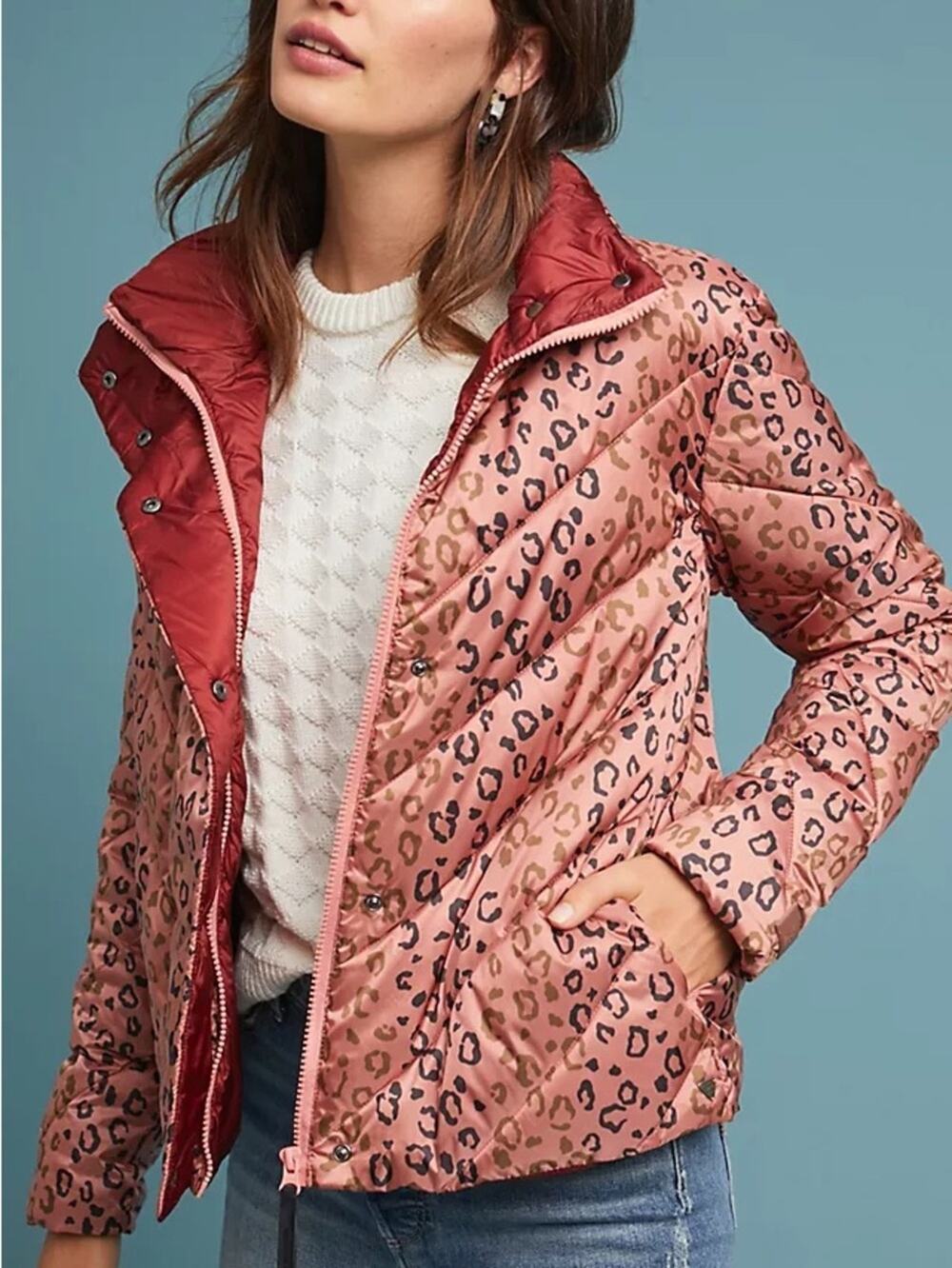 Anthropologie x Scotch & Soda Leopard Puffer Jacket Size XS